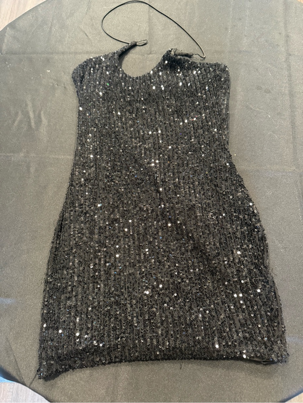 Fashion Nova Black Sequin Halter Mini Dress